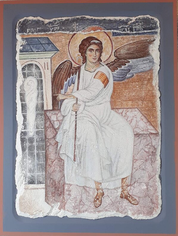 Authentic White Angel Fresco Icon on Linden Wood